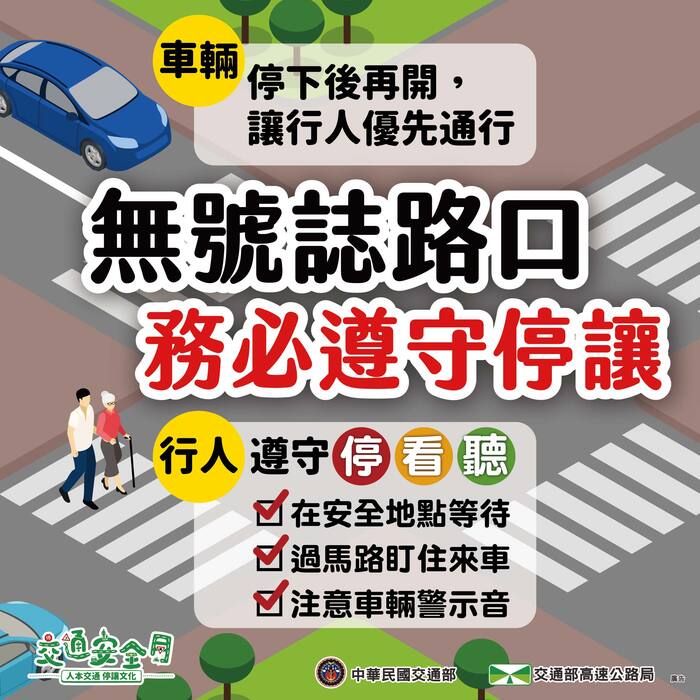 行經路口要小心，停讓行人最安心